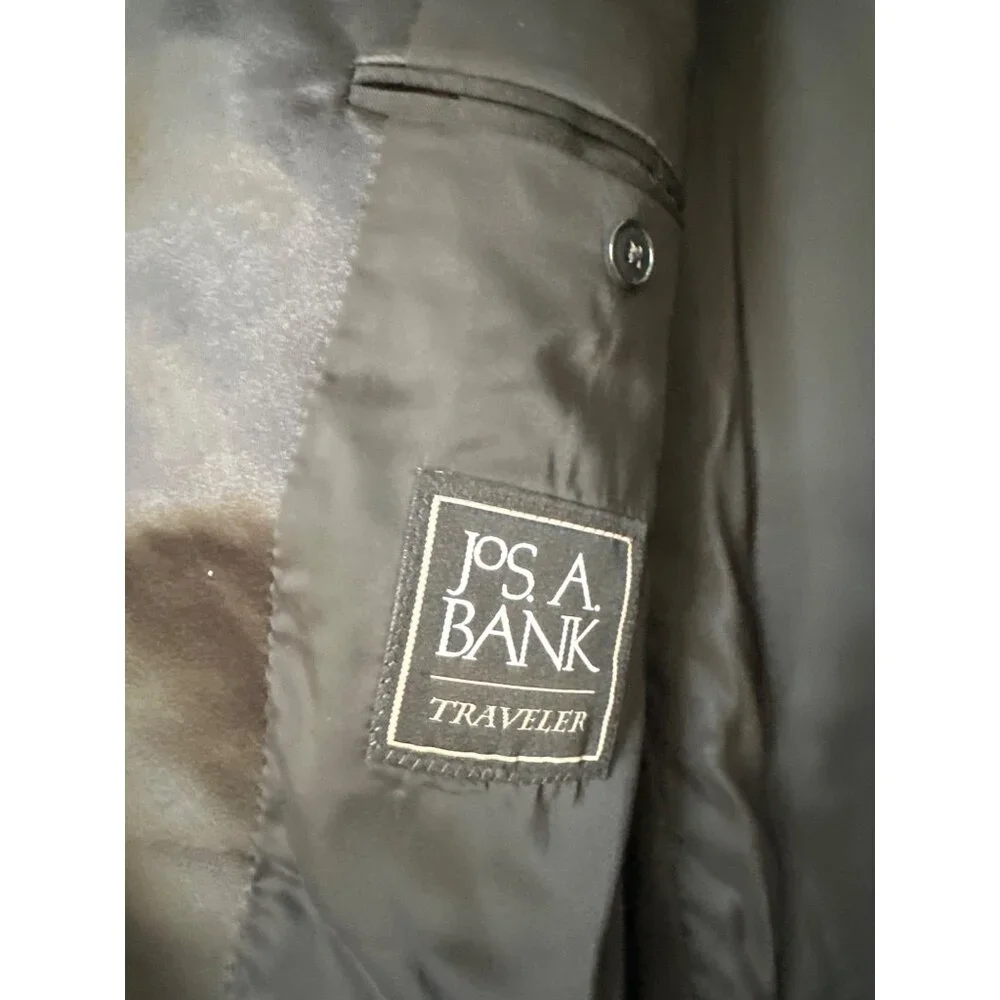 Jos A Bank Tuxedo Jacket Mens 46‎ Short Wool Travelers Black Satin Lapel